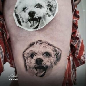 dog tattoo portrait tattoo photorealism realism hyperrealism black and grey bodyart