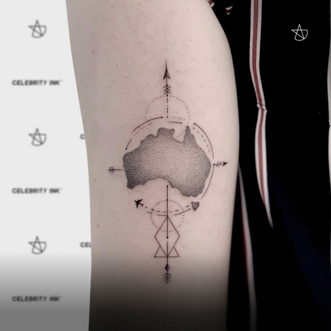 Australian Map Tattoo Fine Line Arm - Celebrity Ink Tattpp Studios Studios